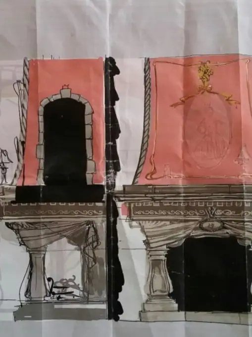 Referencia: Dibujo de la chimenea y la pieza instalada en el salón